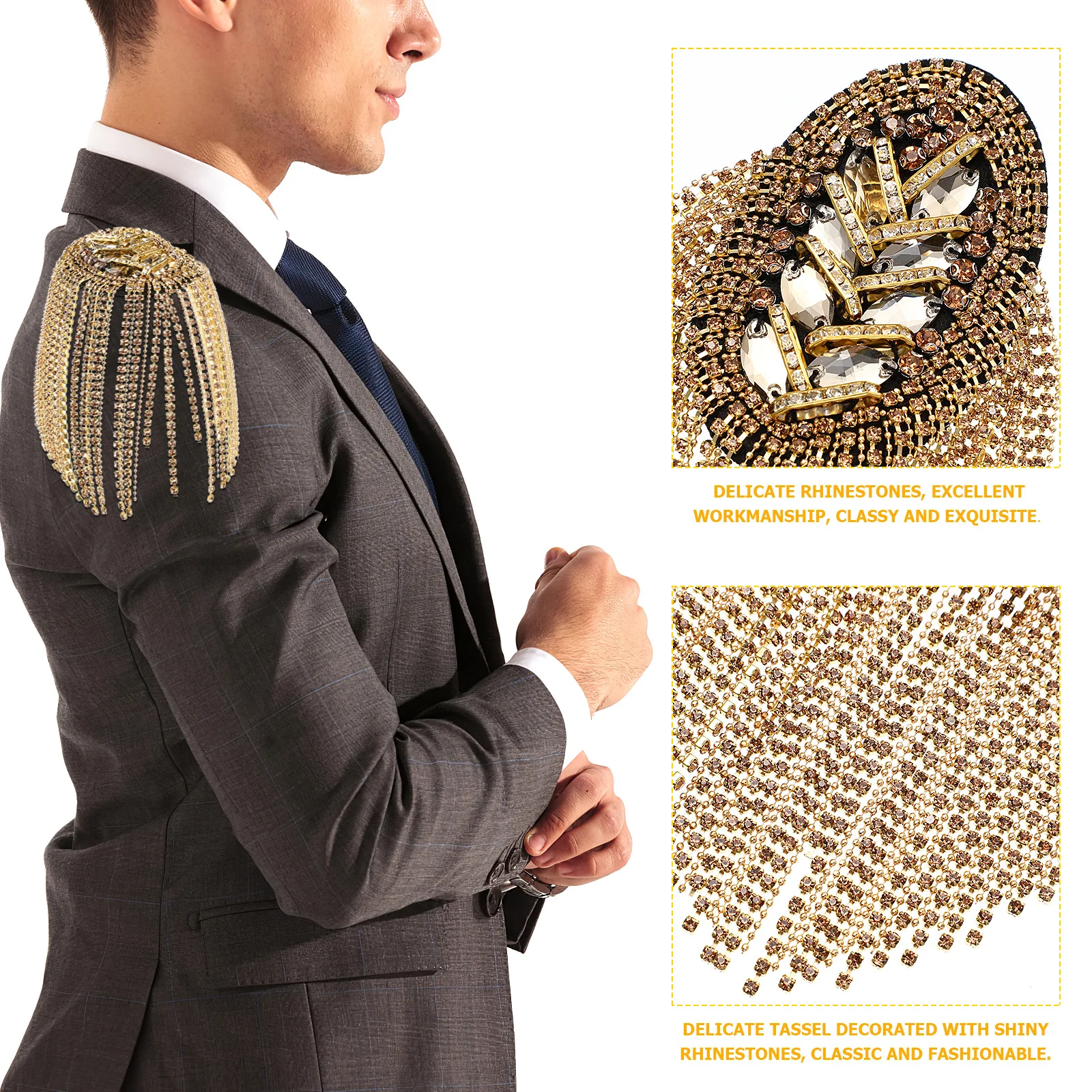 1Pair Suit Tassel Epaulet Rhinestone Shoulder Board Decorative Fringe Epaulet Shoulder Mark Suit Accessory Stage Costume