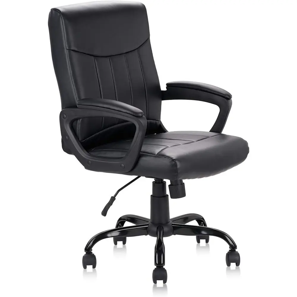 

Leather Oice Executive Chair, Back Computer Desk Chair with Lumbar Support and Padded Armrests, Ergonomic Adjustable Swivel