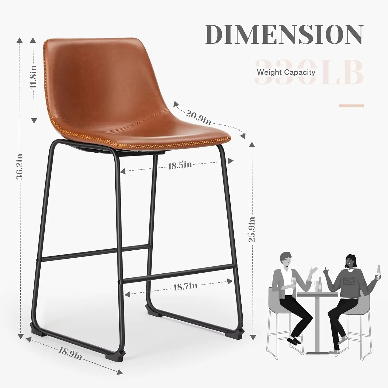 

Counter Height Bar Stools Set of 2, Modern Counter Stool Faux Leather Barstools with Back, 26 inch Seat Height Island Stools