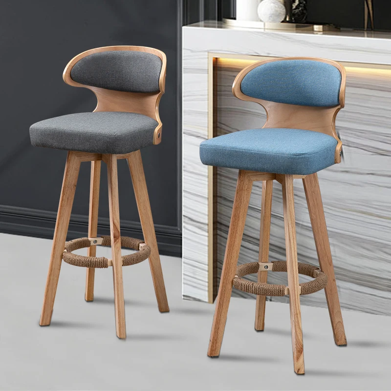 

Modern Bar Stool Solid Wood Barstools Nordic Modern Minimalist Bar Chair High Foot Bar Stools Home Front Desk Swivel Back Chair