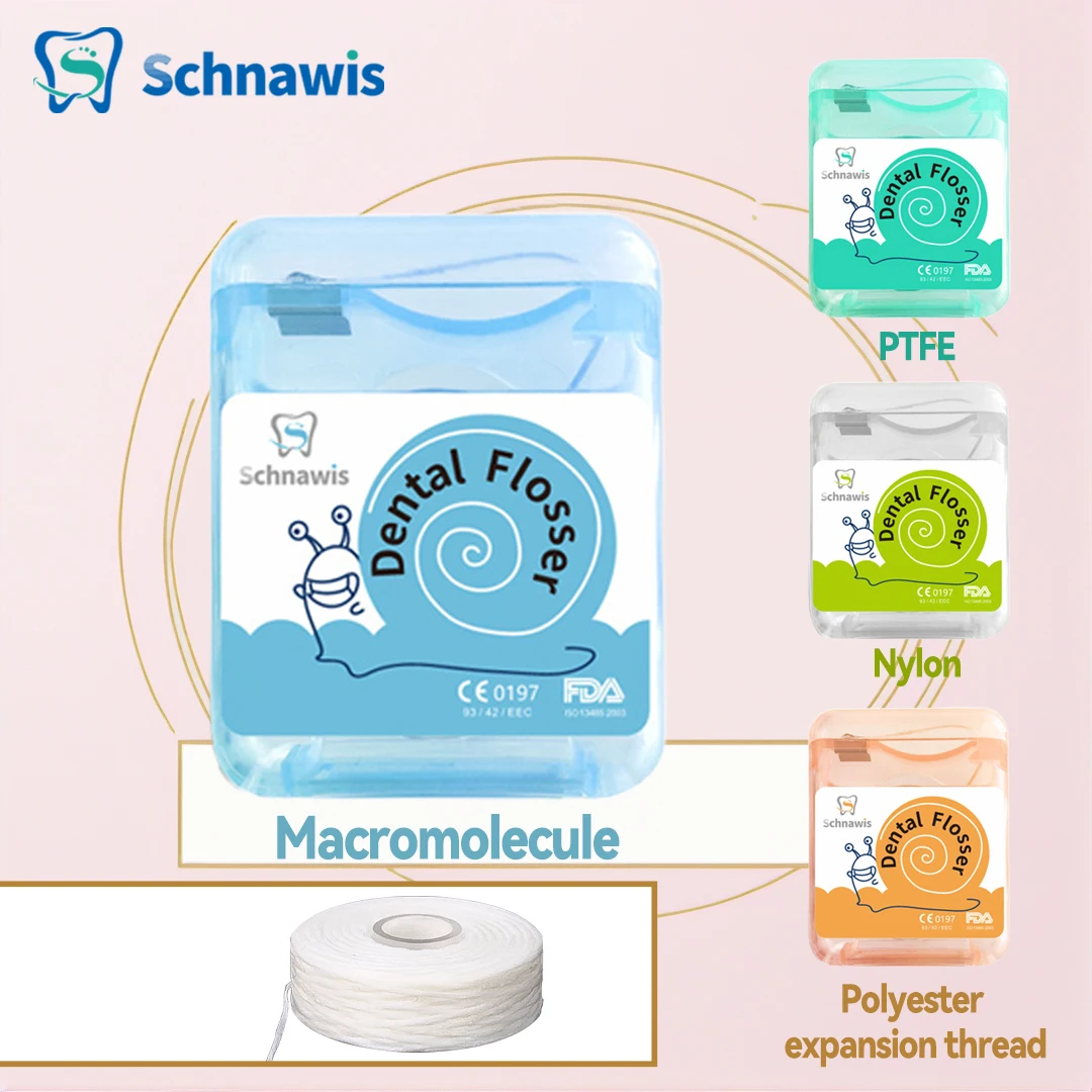 بكرة مدمجة لخيط الأسنان ، 50 متر/لفة ، مصنوعة من النايلون ، ptfe ، لتقويم الأسنان ، المتعلقة بالمياه ، نكهة الكرز