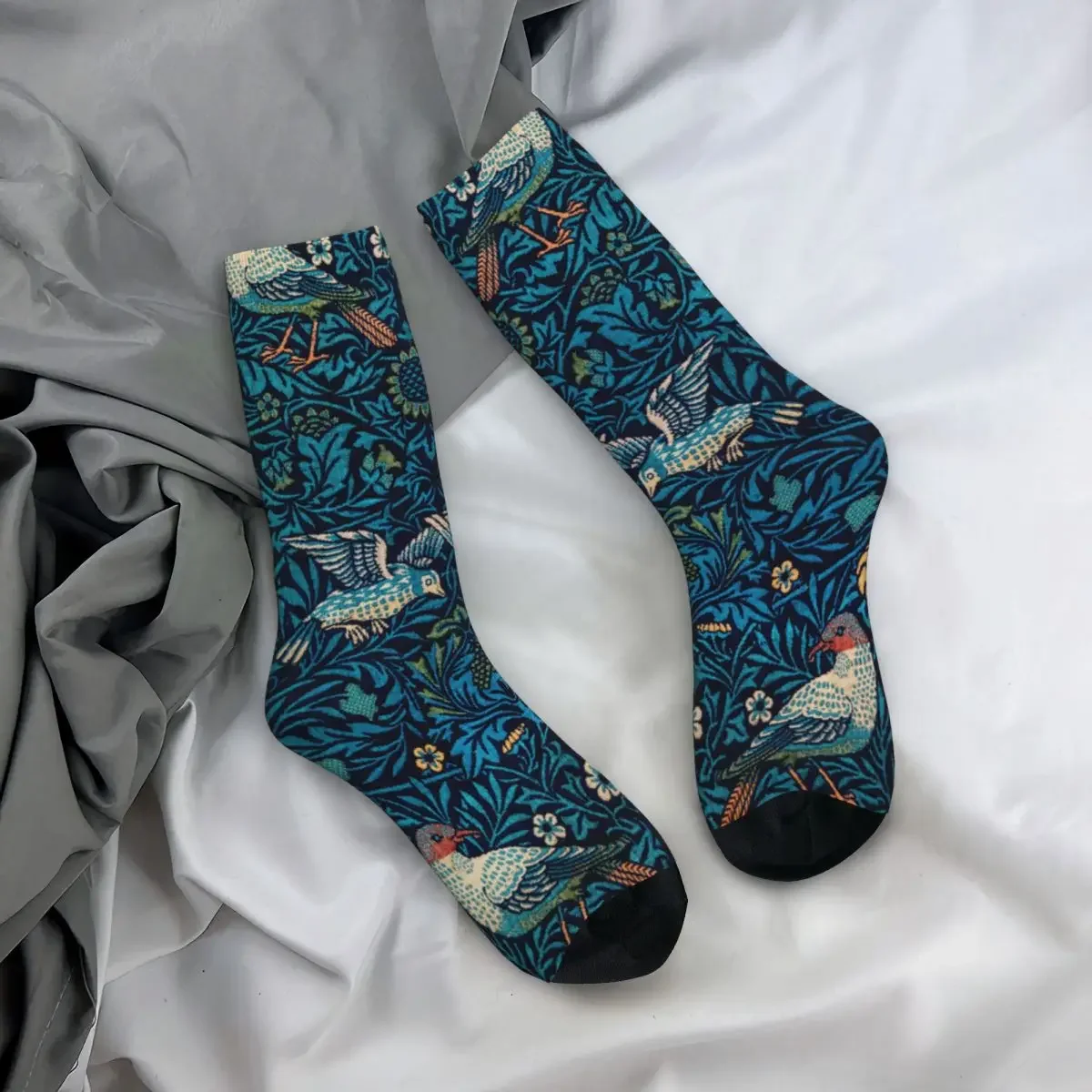 Chaussettes de basket-ball respirantes pour hommes et femmes, chaussettes Elin, motif floral vintage, motif d'oiseaux masculins, instabilité William, design automne et hiver