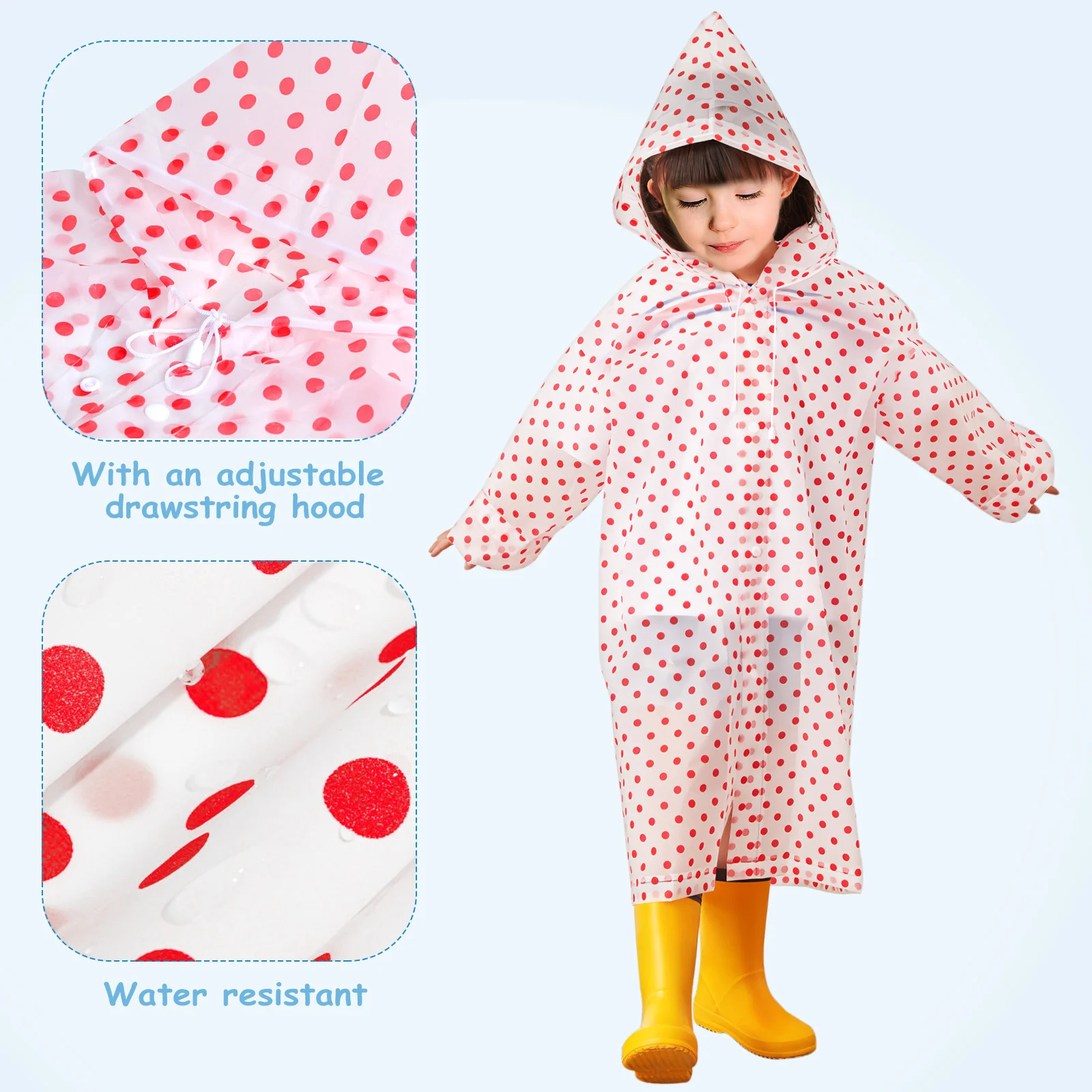 

3Pcs Raincoats Dotted Hooded Waterproof Rain Jackets Lightweight Button Ponchos Travel Rainwear