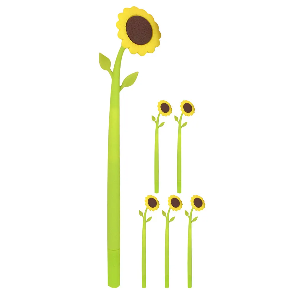 

6Pcs Sunflower Pens Smooth Writing Silicone Cartoon Office School Supplies Adorable Writing Pens Pen Gel Pen