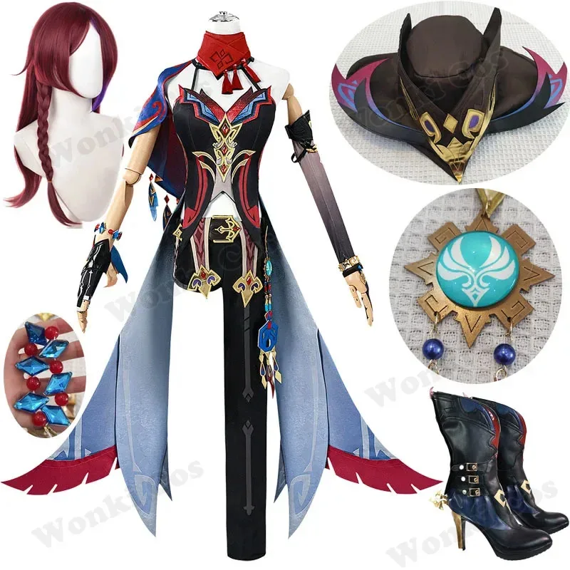 

New Chasca Cosplay Costume Wig Red Hair Game Impact Chasca Cosplay Shoes for Women Cosplay Role Play Outfits