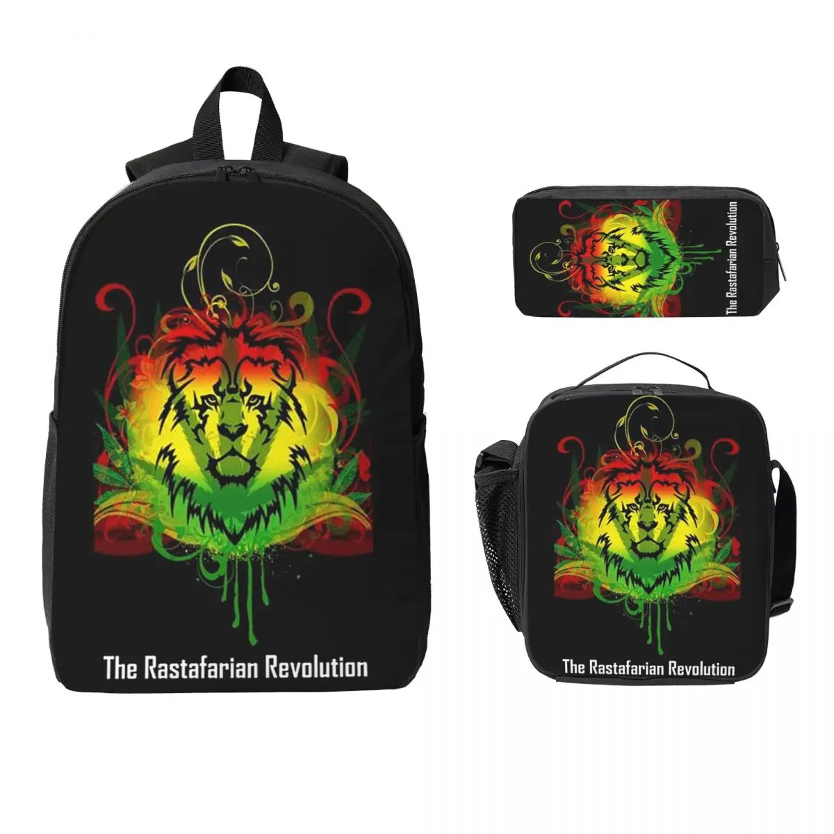 

Rastafarian Amaiquina Reggae Rasta Lion Street Skullies Backpack Boy Girl BookBag School Bag 3ps Insulated Lunch Bag Pencil Case