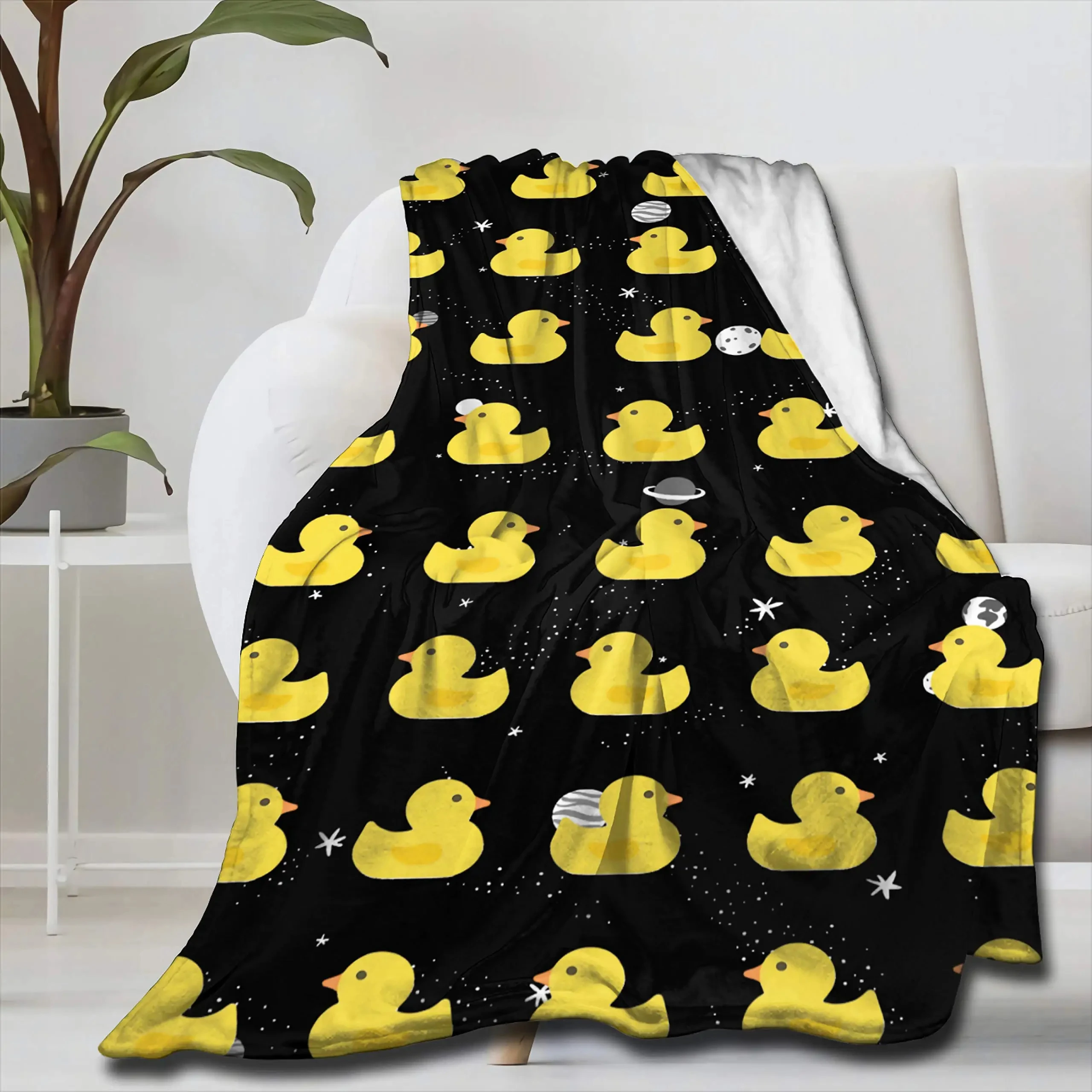 Cute Rubber Duck Throw Blanket Soft Warm All Season Yellow Cartoon Ducks Flannel Blankets for Bed Car Sofa Couch Bedroom Decor