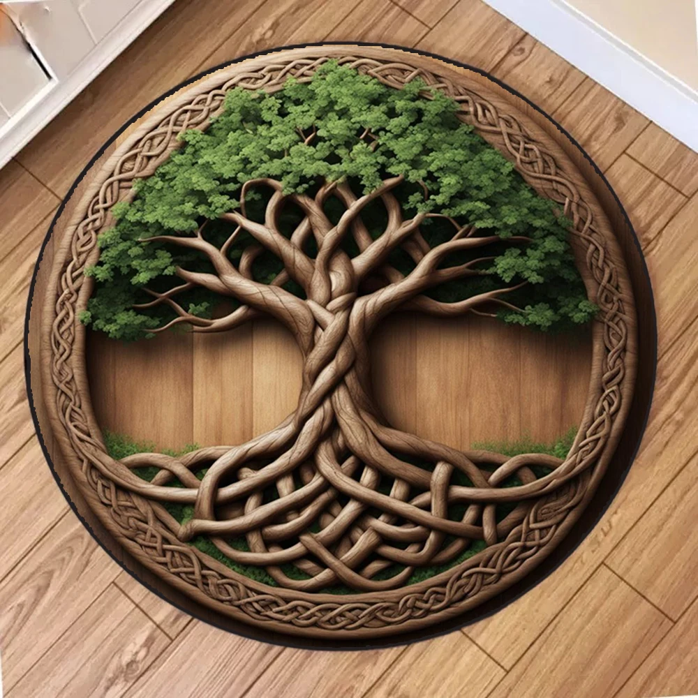3D Carpet Abstract Tree Round Rug Living Room Decor Floormat Machine Washable Easy To Clean Study Bedroom Soft Rug Gift