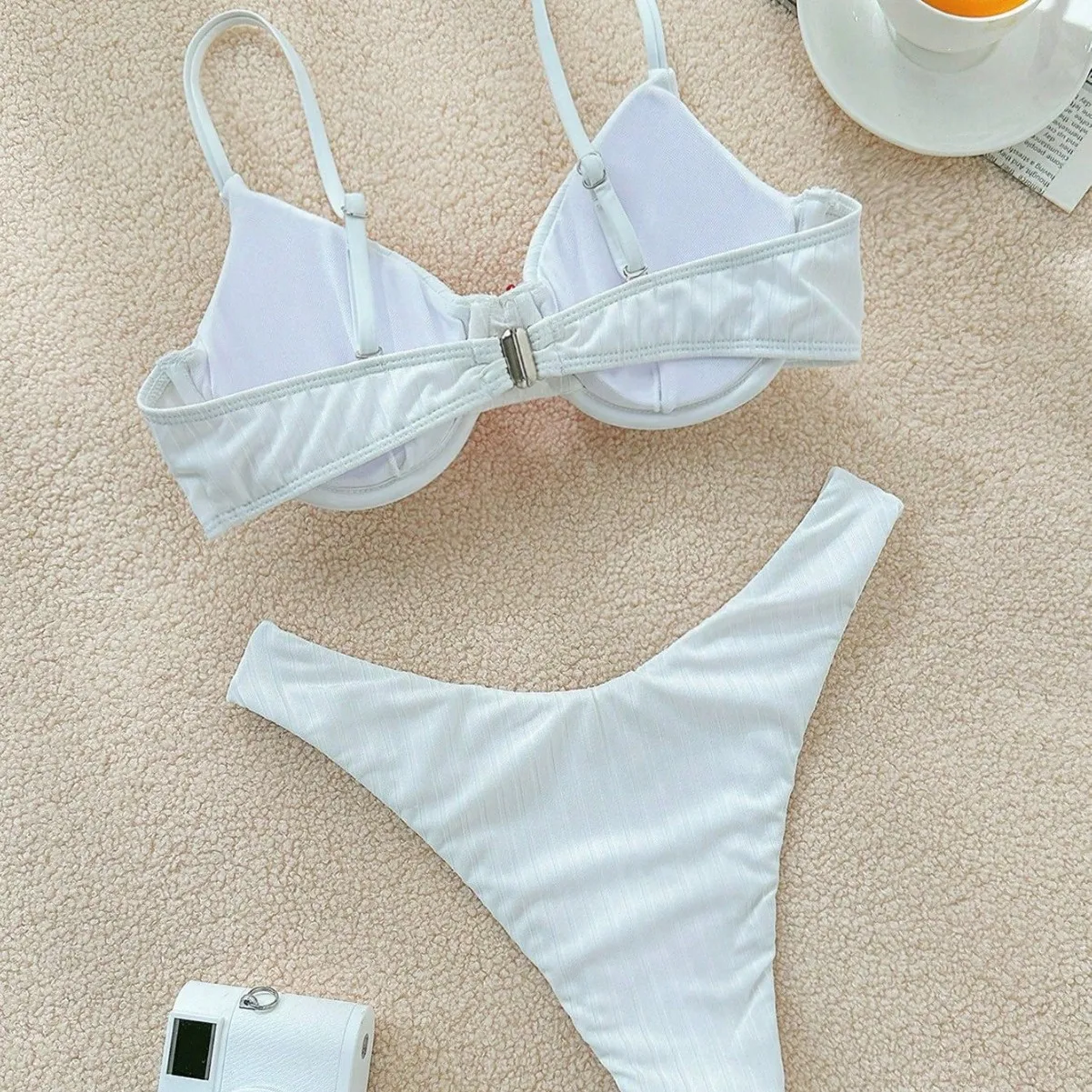 2025 Set bikini sexy a vita alta colore bianco con fiocco costumi da bagno donna push up bikini costume da bagno femminile biquini costume da bagno