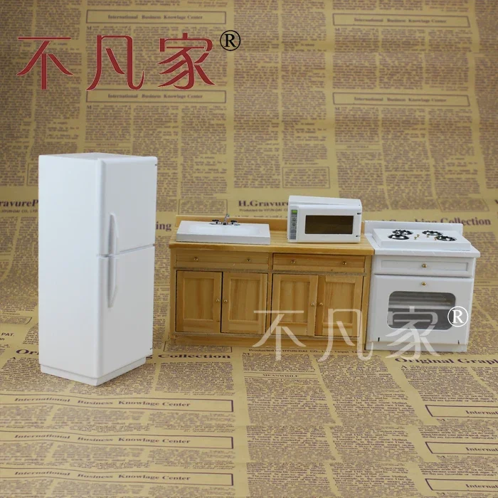 

Dollhouse 1/12 Scale Miniature furniture Kitchen set cooking bench Refrigerator Microwave Oven