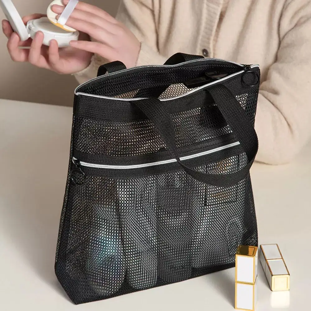 New Mesh Makeup Bag Zipper Pouches Large Capacity Travel Organizer Case Solid Color Portable Beach Bag Cosmetic Pouch