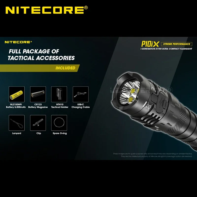 NITECORE P10iX Rechargeable Flashlight Powerful 4000 Lumens USB Tactical Flashlight One Button Strobe, 5000mAh NL2150HPi Battery