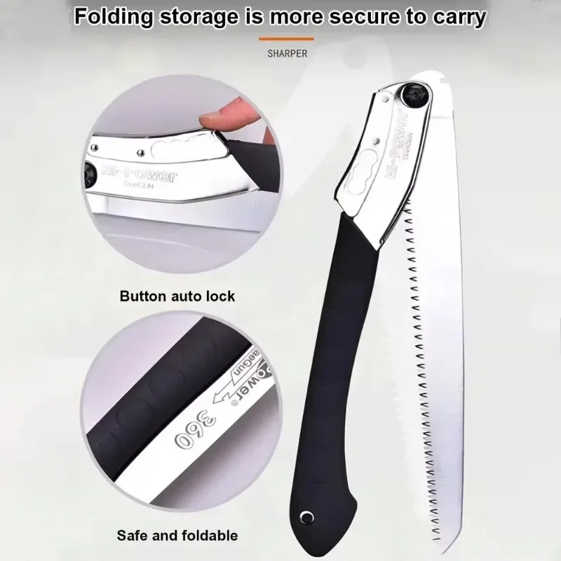Manganese Steel Folding Logging Saw with 3-Sided Tooth， for Wood Branch Cutting Trimming Bamboo Pruning 16 Inch