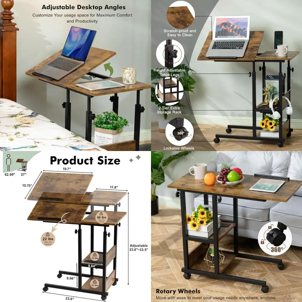 

Регулируемый C-образный столик с функцией зарядки, подставка для ноутбука, цвет: рустик-коричневый