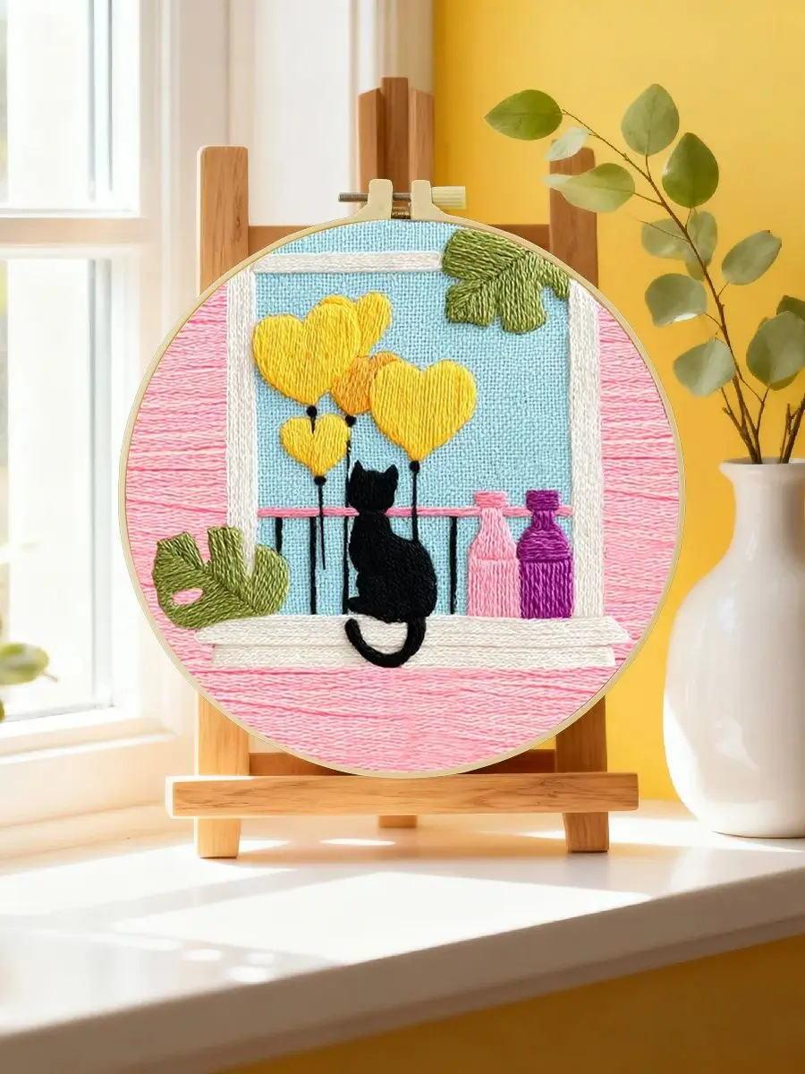 1 Stück 20X20CM/15X15CM 7,87/6,3 Zoll Katzen-Stickerei-Starter-Kit DIY-Kit DIY-Stickerei-Set Handarbeiten Nadelkunst Malerei – Detail 6