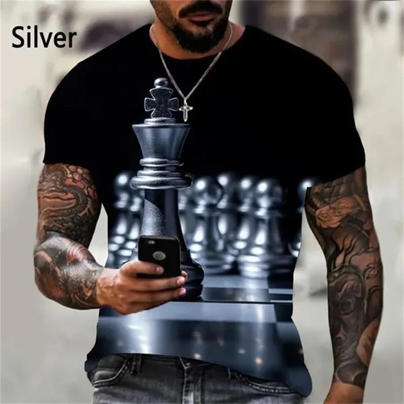 3D Printed Black And White Chess T-shirt For Men Women Summer Casual Short Sleeve Tee Tops International Chess Graphic T Shirts