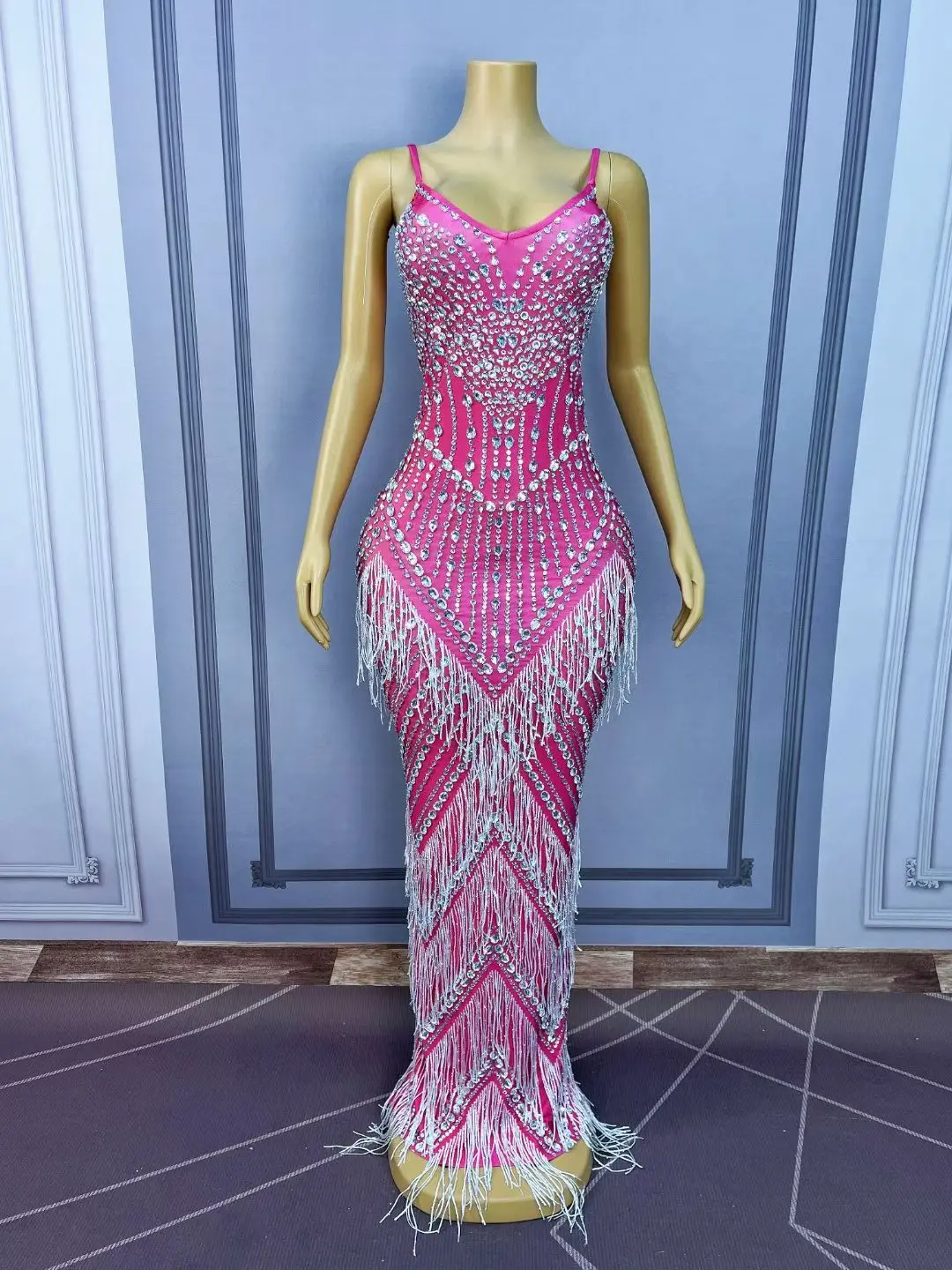 Meihongyu Luxury Party Evening Dress Silver Diamond Tassel Strap Long Dress Prom Cocktail Gowns 15 Year Old Quinceanera Dress