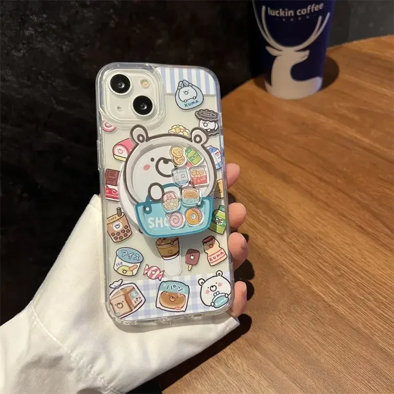 Ins Korean Cute Snacks White Bear Holder for IPhone Bracket Grip Tok Cartoon Magnetic Wireless Charge Phone Stand Phone Support