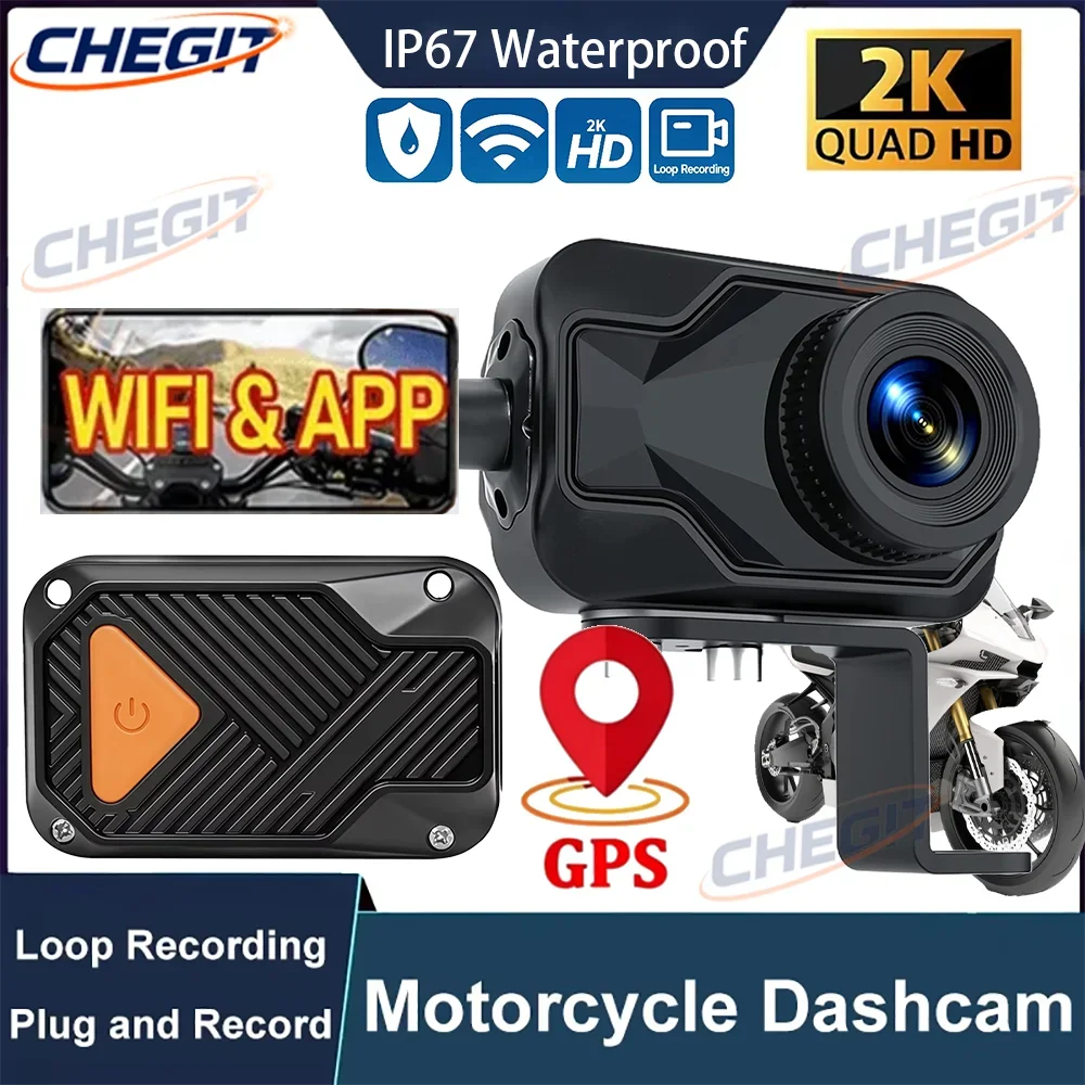 

2K WiFi Motorbike Dash Cam IP67 Waterproof Camera Optional GPS Wide Angle Lens Motorcycle DVR for Daily Riding & Road Safety