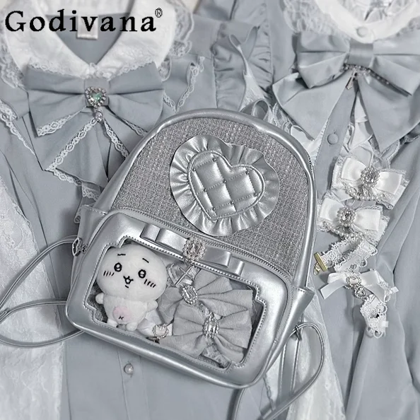 Original Japanese Style Mass-produced Mine Series 2D Backpack Student Cute Sweet Fashion Silver Backpack Womens Rhinestone Bag