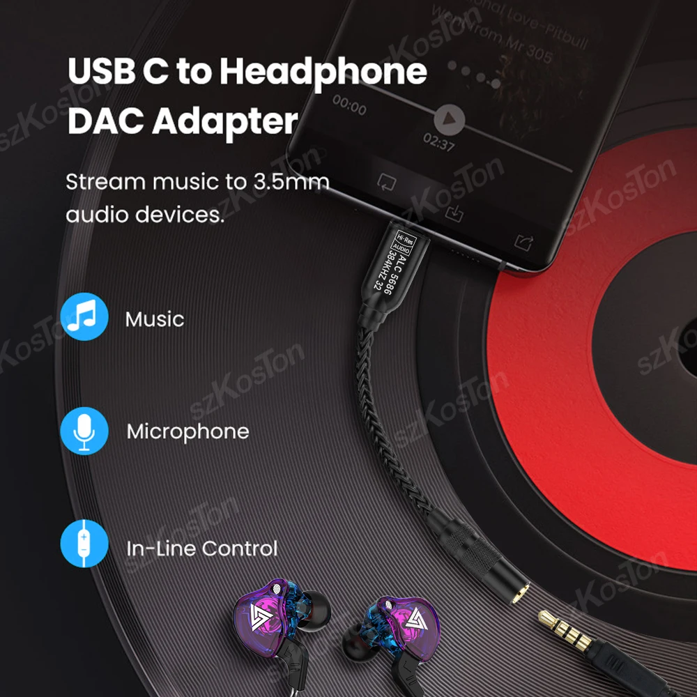 Headphone Amplifier 32b/384kHz ALC5686 Chip HiFi DAC AMP Type C to 3.5mm Adapter Audio Decoder for iPad iPhone15/16 Samsung