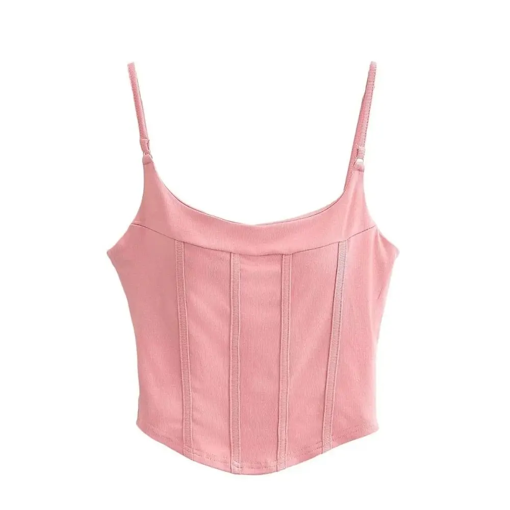 부드러운 패딩 여성 조끼, 아름다운 등라인, 단색 민소매 캐미솔, 섹시한 소녀 스타일, 면 슬림 크롭탑, 여름용