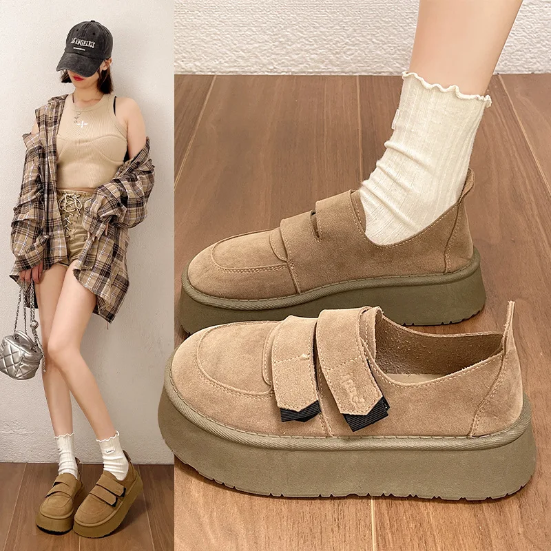 

Туфли женские с круглым носком, повседневные Мягкие кроссовки, лоферы с мехом, без застежки, осень-лето 2024