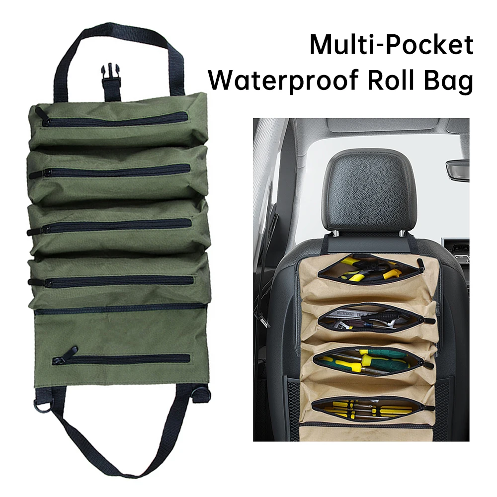 Tool Roll,Multi-Purpose Roll Up Tool Bag,Wrench Roll,Canvas Tool Organizer Bucket,Car First Aid Kit Wrap Roll Storage Case