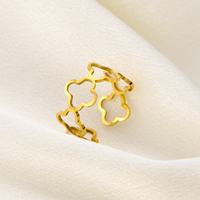 CARLIDANA Tarnish Free Jewelry Fashion Accessories 18K Gold Plated Titanium Stainless Steel Hollow Clover Flower Rings Women
