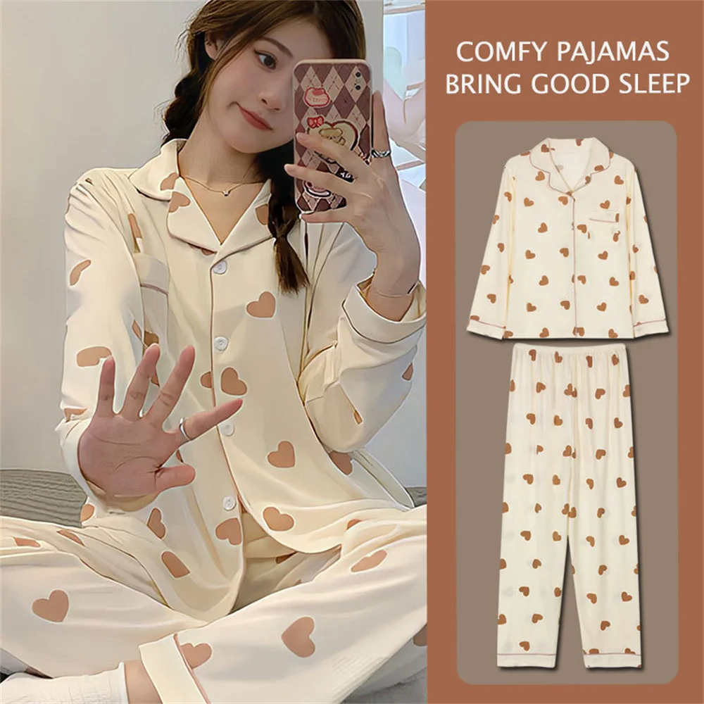 Women Pajamas Set Fashionable Gentle Spring And Autumn INS Style With Lapel Button Fashionable Autumn And Winter Sleepwear Set