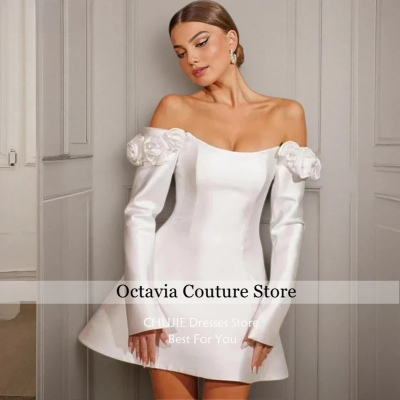 Short Long Sleeves Bridal Gowns With Flower White Classic Wedding Dresses Woman Elegant Customized Bride Dress Vestido de novia