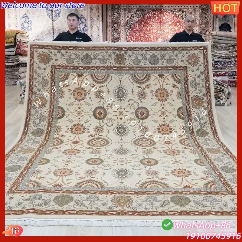 CECertificate Large 262x305cm Persian Beige Hand Knotted Woollen Silk Area Carpet Persian Rug