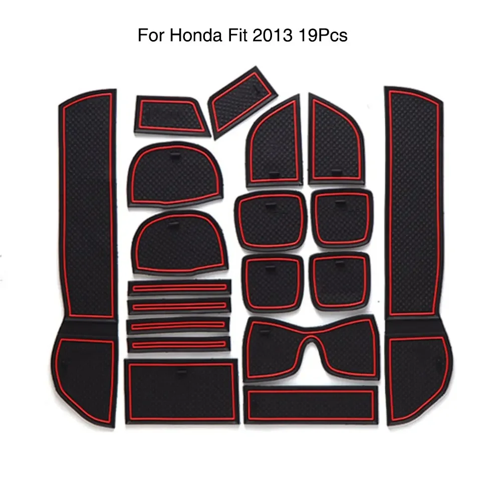 For Honda Fit 2013 Non-Slip Red Interior Door Gate Pad Panel Cup Mat 19Pcs Cover