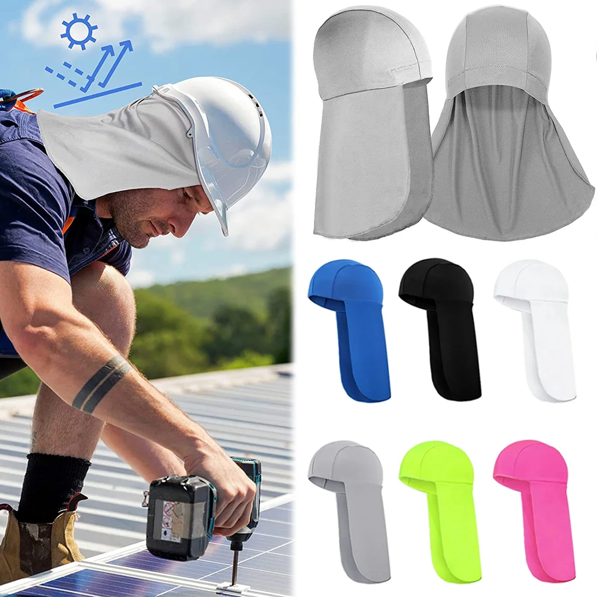 Elastic Sun Shade Hat Cooling Cap Neck Protector Sports Long Tail Hat Fast Dry Anti-UV Fishing Riding Hiking Cap Hard Hat Lining