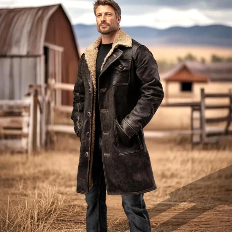 

Мужская винтажная темно-коричневая куртка-пальто