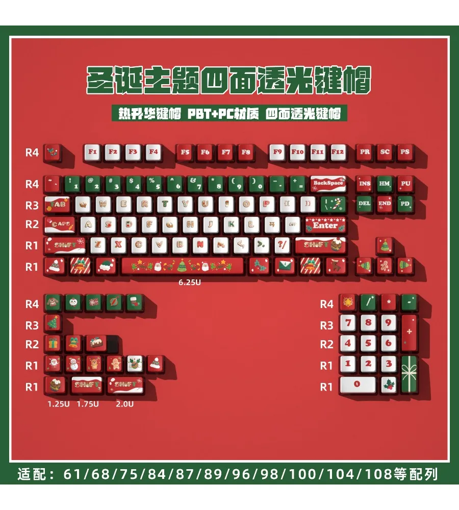 Christmas four-sided transparent pudding keycap OEM height PBT material hot sublimation