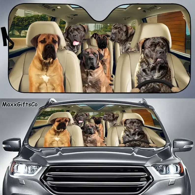 Boerboel Car Sun Shade, Boerboel Windshield, Dogs Family Sunshade, Dogs Car Accessories, Car Decoration, Boerboel Lovers Gift