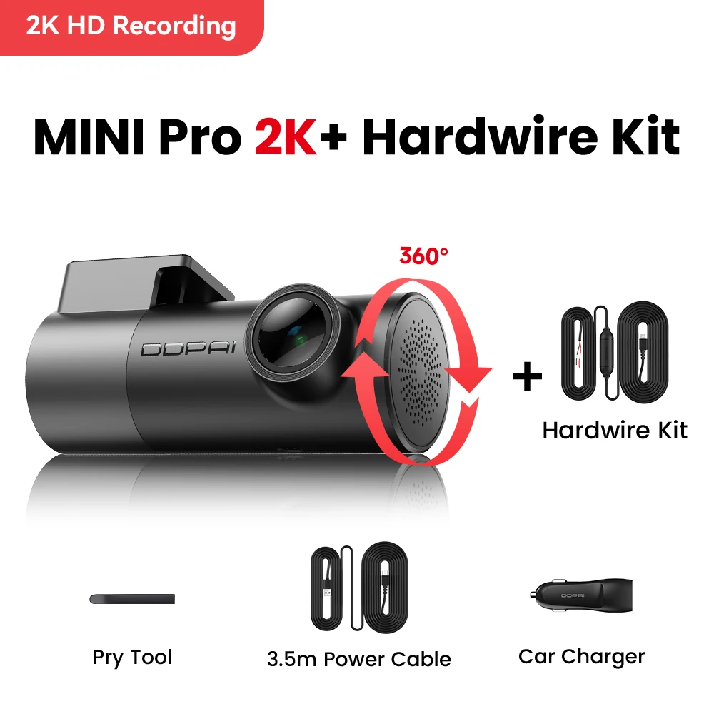DDPAI Mini Pro 2K Dashcam met slimme spraakbesturing, WiFi, nachtzicht en 24 uur parkeerbewaking, auto DVR