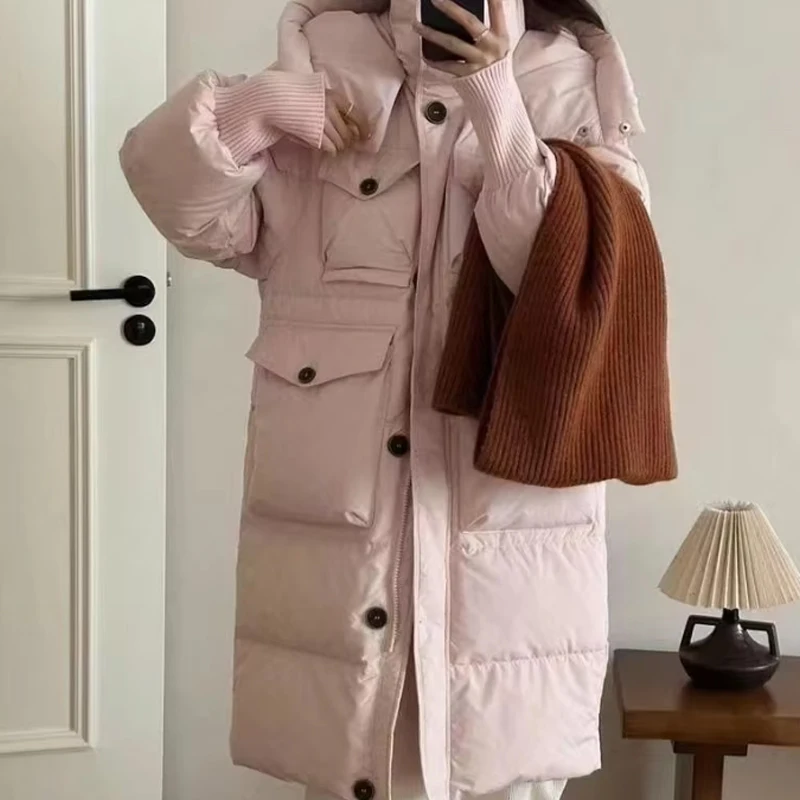 Buitrerapto Women White Down Coats Loose Solid Female 90 White Duck Down Jacket for Woman Tops Autumn Winter 2024 Clothing