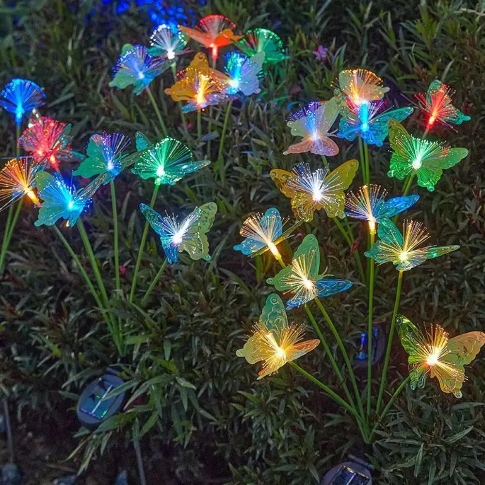 

6/8 Head Solar Fiber Optic Flower Light Simulated Flower Decorative Lighting Flowers Ground Stake Light Realistic Waterproof