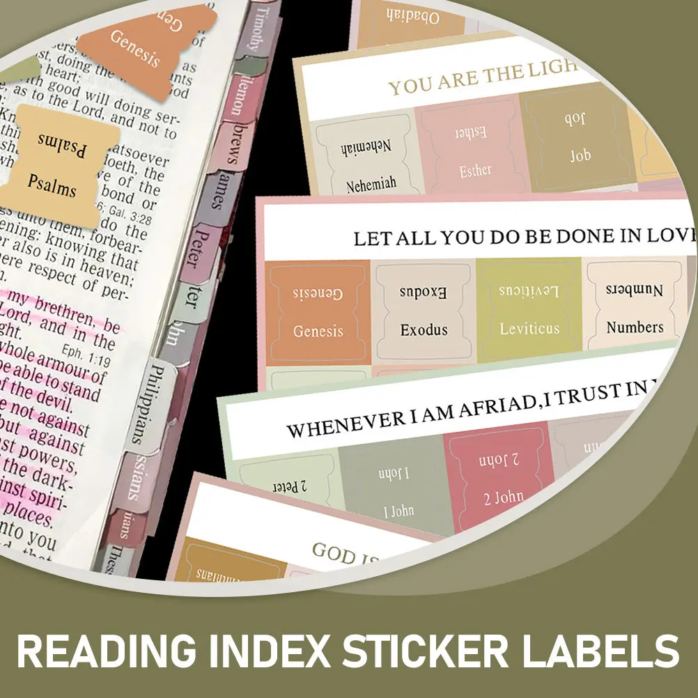 

5 Sheets Bible Book Tabs Colorful Index Stickers for Fast Navigation Strong Hold PVC Labels Bible Reading Study Supplies