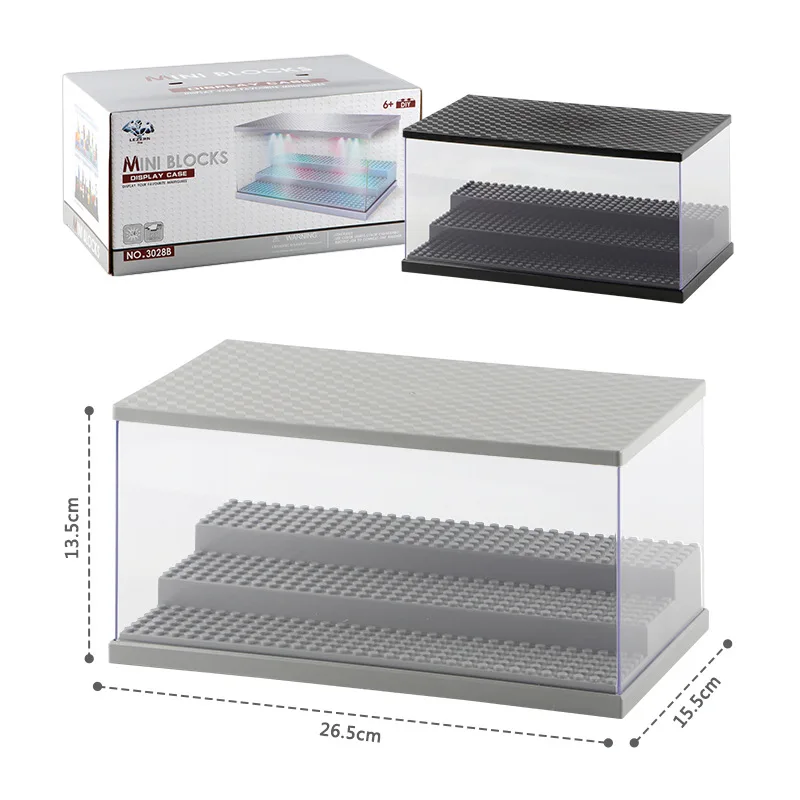 Acrylic Building Block Display Case with LED Light Kit for Lego Mini Figures;Stackable Storage Box for Figurine Toy Collectibles