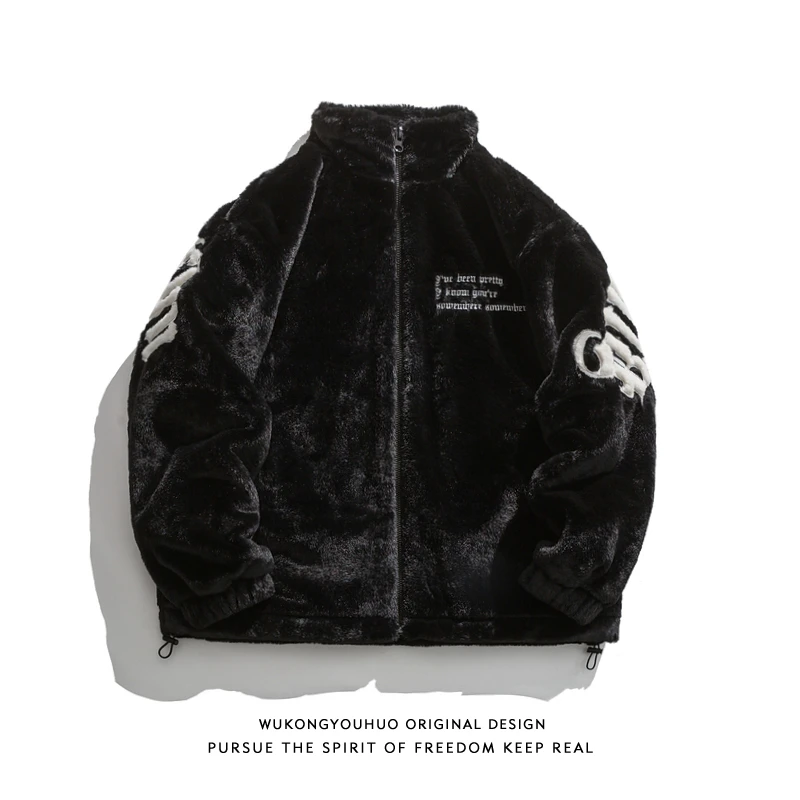 

Теплая хлопковая куртка с вышивкой и меховым воротником, свободного кроя, повседневная, для подростков, молодежная, модная, в уличном стиле, зимнее пальто