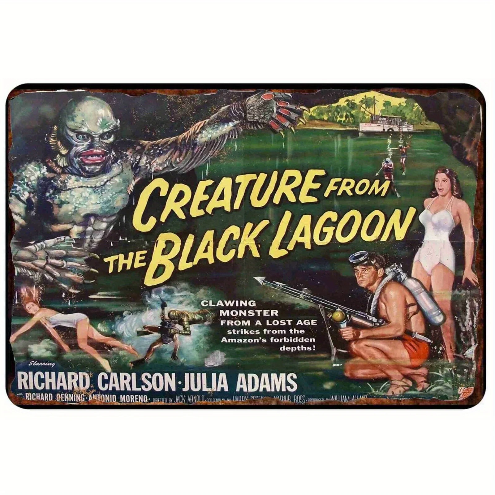 Vintage Creature From the Black Lagoon Metal Tin Sign  - Retro Iron Wall Art with Pre-Drilled Holes, Classic Horror Movie Decor