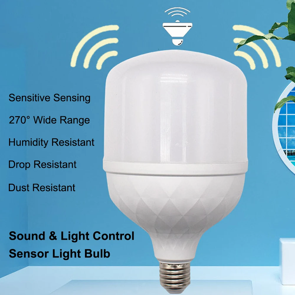 5W/10W Automatic Induction Bulb Smart Sound Motion Sensor LED Energy-saving Light Bulb for Stair Hallway Corridor Pathway Lamp