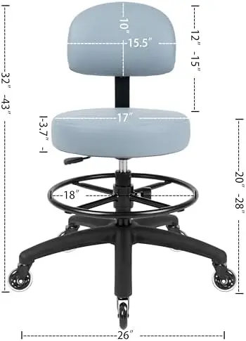 ® Economical Multi-Purpose Medical Spa Drafting Stool with Adjustable seat and Back Height. Advanced Fabric seat Cover