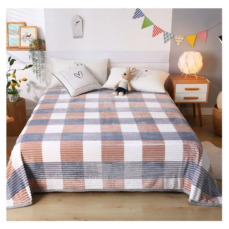 Winter Bed Blanket Thickened Coral Velvet Single Double Bed Cover Milk Velvet Office Plaid Nap Blanket Method