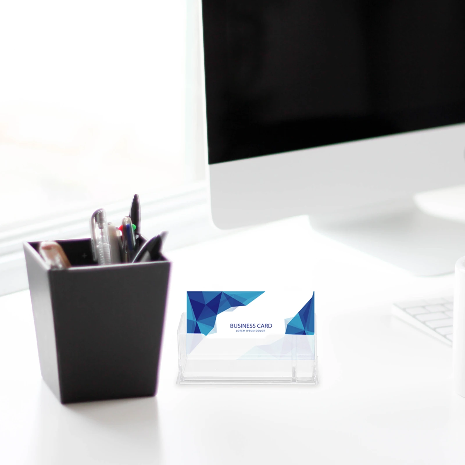 

4 Pcs Transparent Acrylic Business Card Holder Desk ganizer Storage Box for Snacks Tea Pens Simple Compact Design Clear ID Case