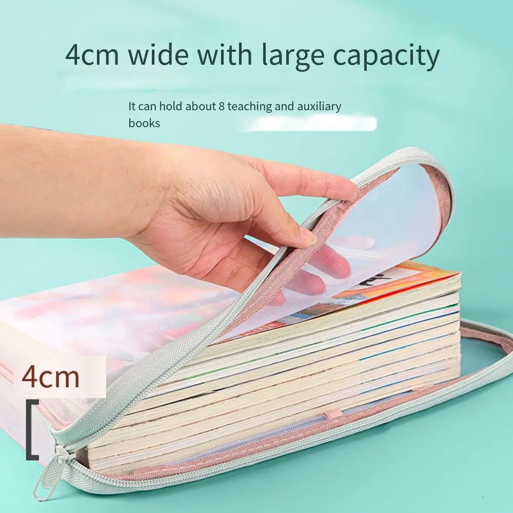 Sac de rangement pour papier de test à fermeture éclair, grande capacité, poche pour fichiers, sac de dossier transparent durable, fournitures scolaires et de bureau, maille