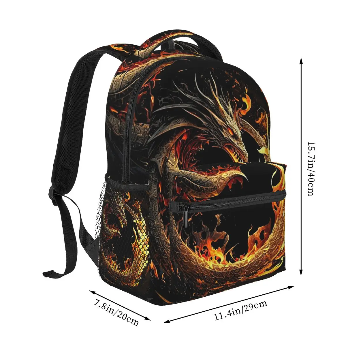 Fire Dragon Design Student Backpack School Bag Hiking Travel Daypack for Boys Girls Fashion Bookbag Shoulder Bags